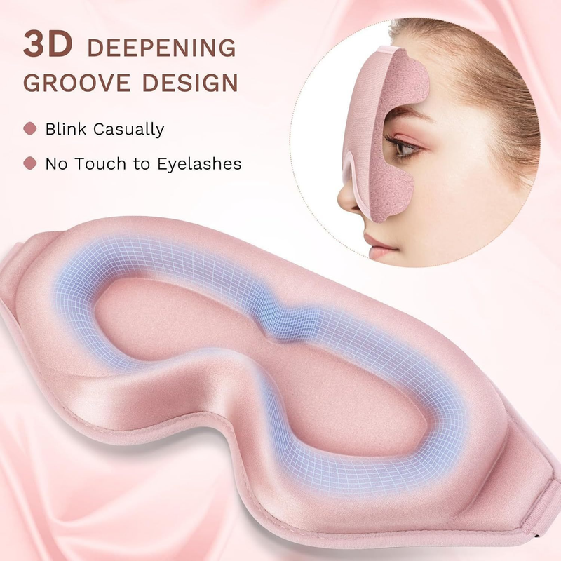 3D Deep Contoured Memory Foam Sleep Eye Mask, Full Light Blocking, Breathable Eye Cover for Travel, Naps, and Nighttime Sleep—Black