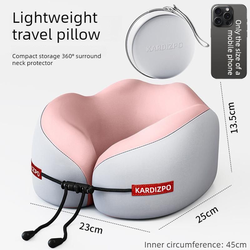 Portable Memory Foam U-Shaped Neck Pillow, Ergonomic 360° Support Adjustable Travel Pillow with Storage Case for Airplane, Car, Office - Pink
