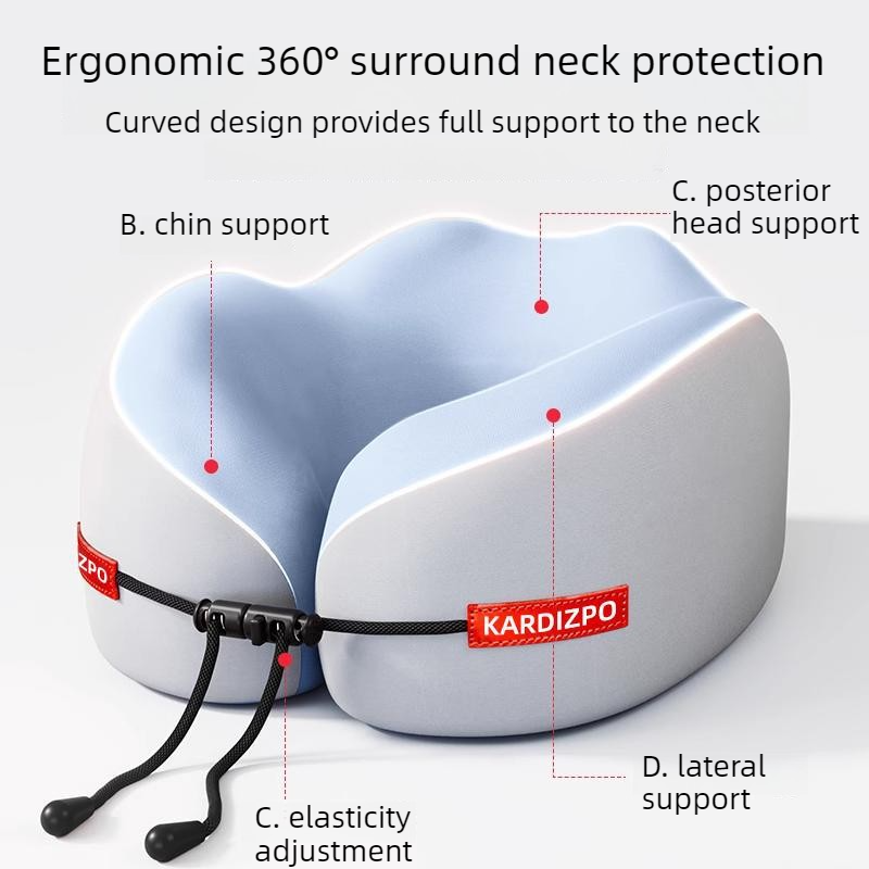 Portable Memory Foam U-Shaped Neck Pillow, Ergonomic 360° Support Adjustable Travel Pillow with Storage Case for Airplane, Car, Office - Pink