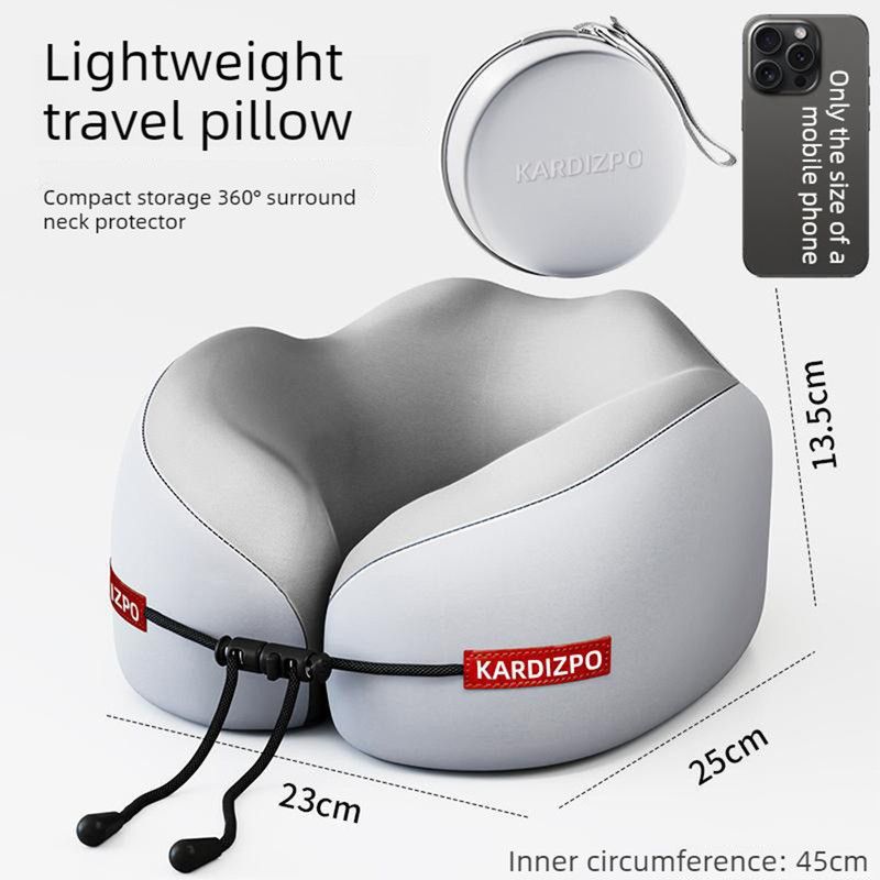 Portable Memory Foam U-Shaped Neck Pillow, Ergonomic 360° Support Adjustable Travel Pillow with Storage Case for Airplane, Car, Office - Gray