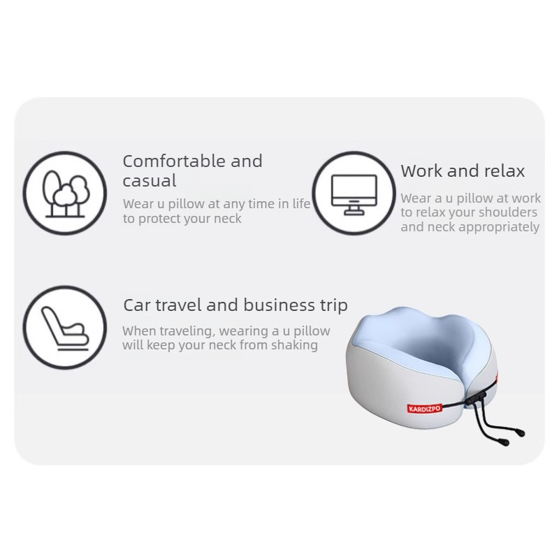 Portable Memory Foam U-Shaped Neck Pillow, Ergonomic 360° Support Adjustable Travel Pillow with Storage Case for Airplane, Car, Office - Gray