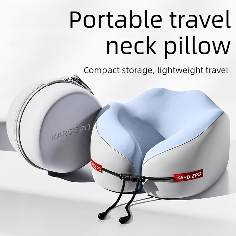 Portable Memory Foam U-Shaped Neck Pillow, Ergonomic 360° Support Adjustable Travel Pillow with Storage Case for Airplane, Car, Office - Green