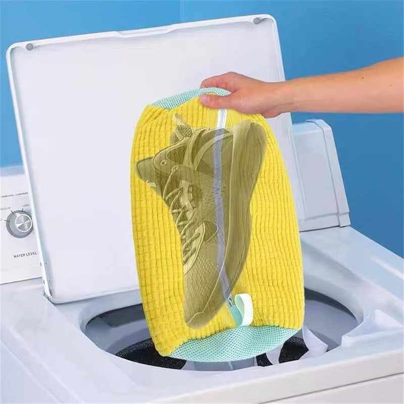 2-Pack Washing Machine Shoe Wash Bags, Thick Chenille Lining Anti-Deformation Laundry Bags with Durable Zippers for Sneakers and Canvas Shoes - White
