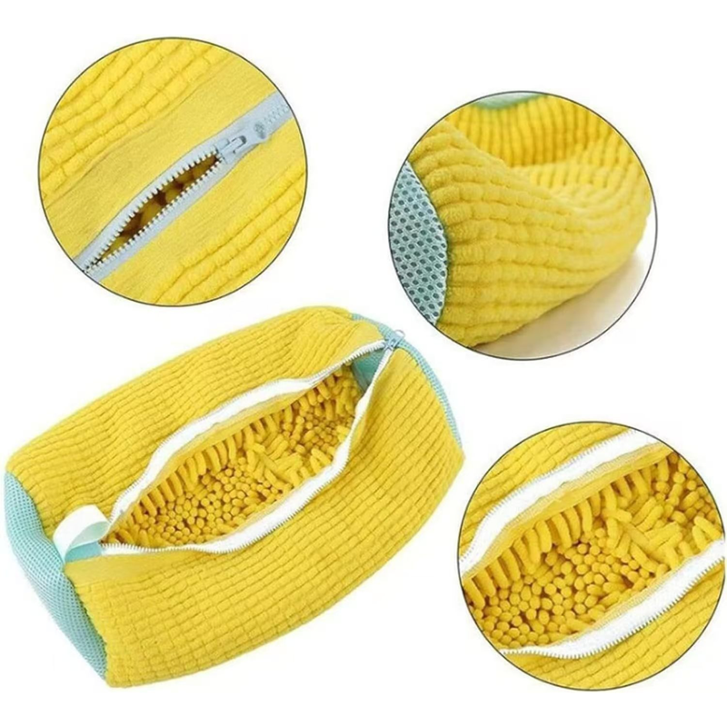 2-Pack Washing Machine Shoe Wash Bags, Thick Chenille Lining Anti-Deformation Shoe Laundry Bags with Durable Zippers for Sneakers and Canvas Shoes - Yellow
