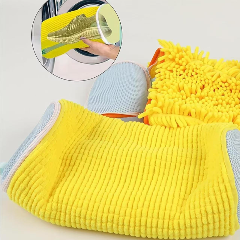 2-Pack Washing Machine Shoe Wash Bags, Thick Chenille Lining Anti-Deformation Shoe Laundry Bags with Durable Zippers for Sneakers and Canvas Shoes - Gray