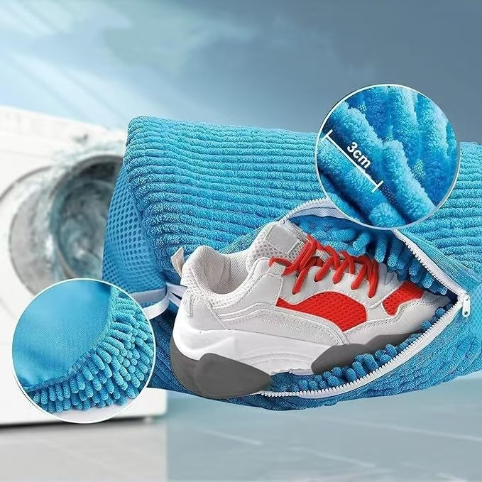 2-Pack Washing Machine Shoe Wash Bags, Thick Chenille Lining Anti-Deformation Shoe Laundry Bags with Durable Zippers for Sneakers and Canvas Shoes - Gray