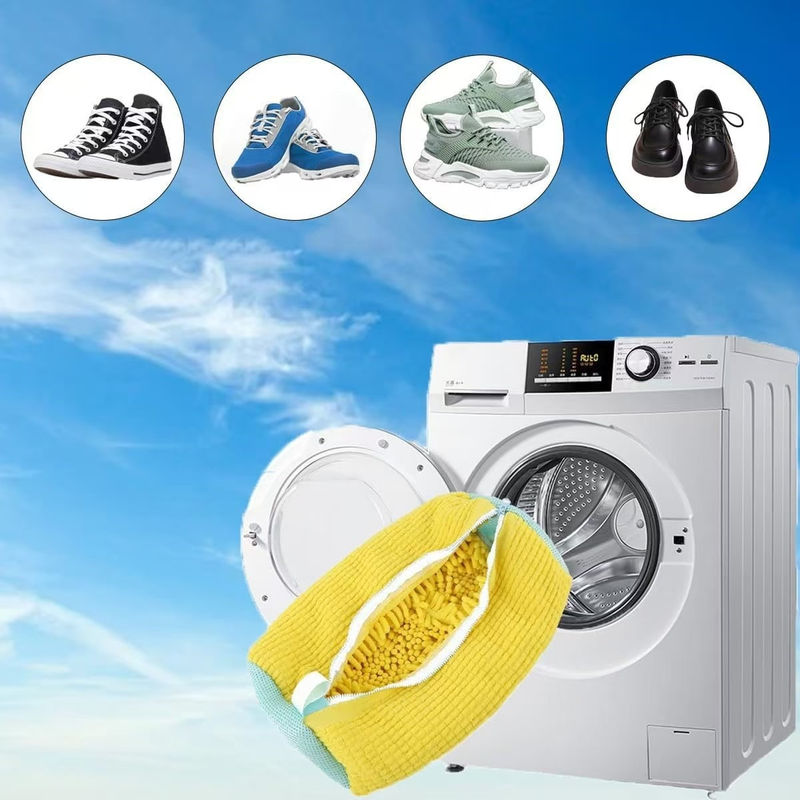 2-Pack Washing Machine Shoe Wash Bags, Thick Chenille Lining Anti-Deformation Laundry Bags with Durable Zippers for Sneakers and Canvas Shoes - Blue