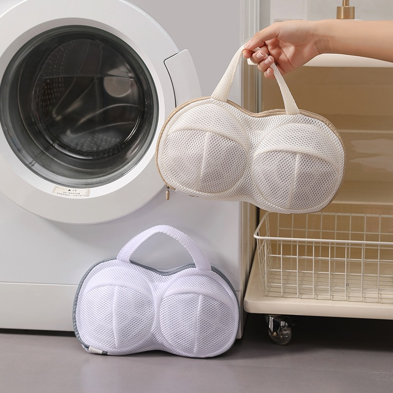3D Support Bra Laundry Bag, Thick Mesh Bra Wash Bag with Zipper & Handle, Anti-Deformation Bra Protector for Washing Machine - Orange
