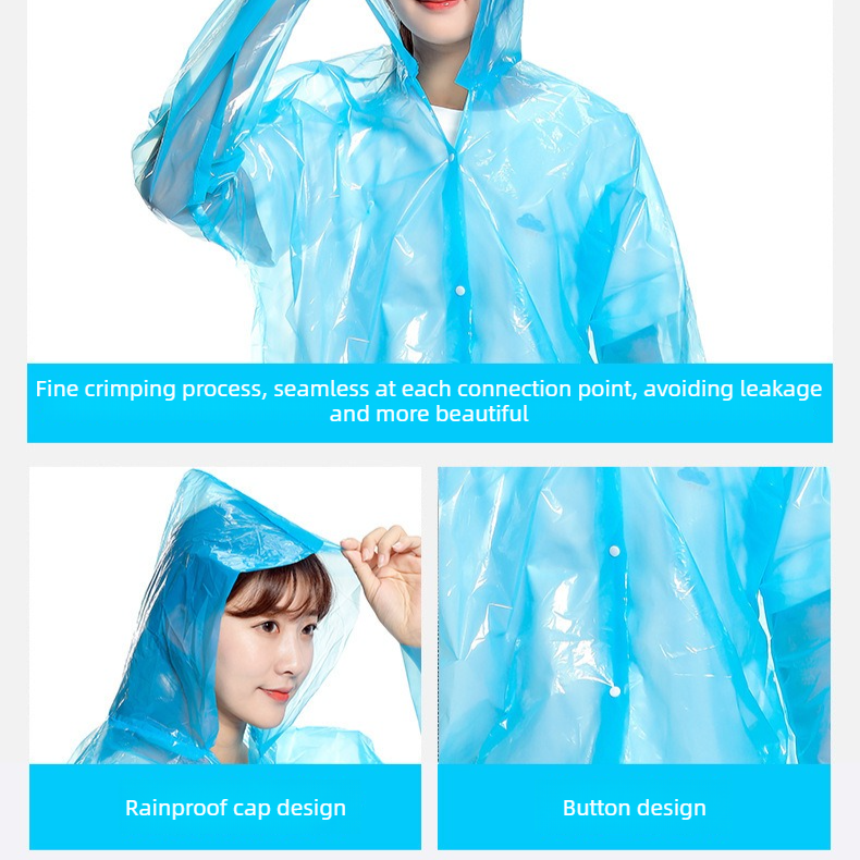 6-Pack - Disposable Thickened Open-Front Raincoat, Waterproof Poncho with Snap Buttons & Adjustable Hood, Portable for Hiking and Travel - Pink
