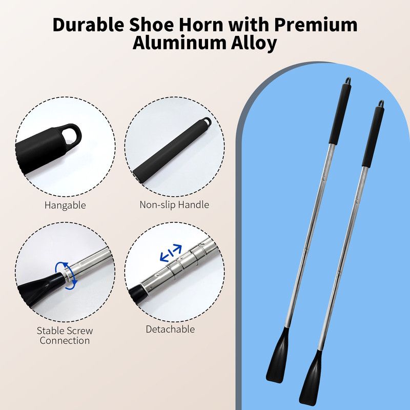 Retractable Stainless Steel Long Handle Shoe Horn, Portable No-Bend Shoe Helper for Elderly Pregnant Kids