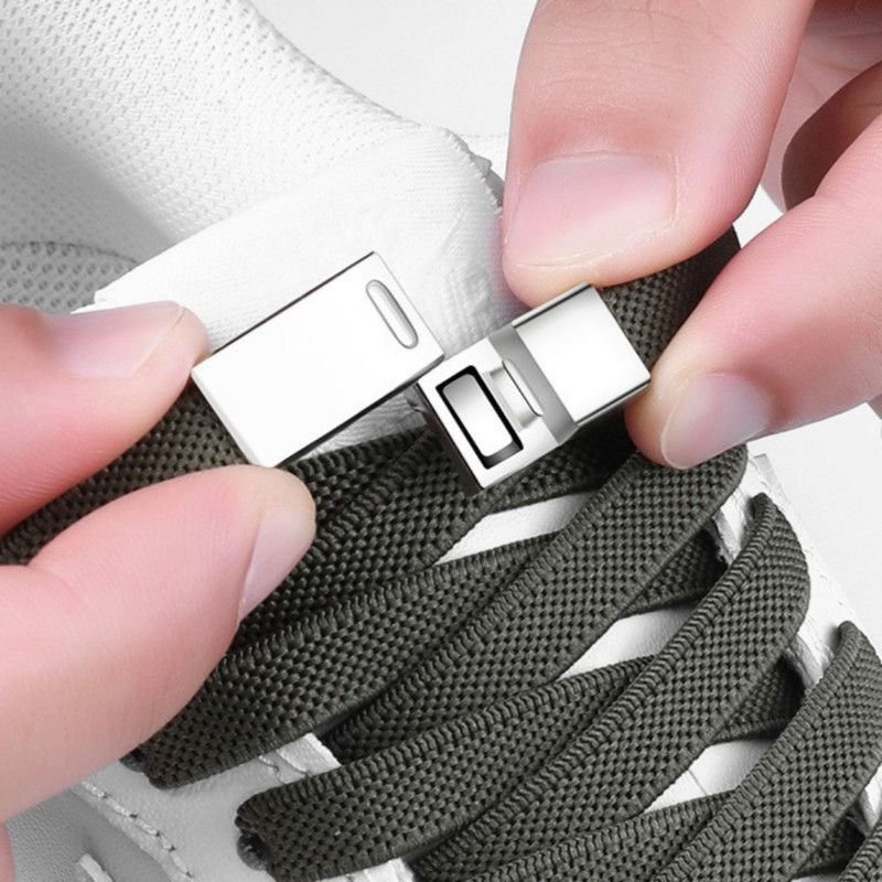 3-Pair Set - Magnetic Wide Elastic No-Tie Shoelaces, Lazy Magnetic Lock Stretch Laces for Kids and Adults - Gray