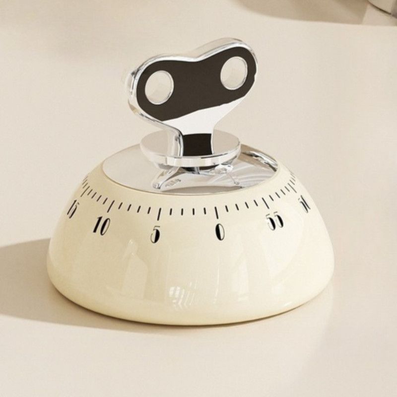 Vintage Magnetic Mechanical Kitchen Timer, 60-Minute Countdown Timer for the Fridge, Battery-Free Cooking Alarm—White