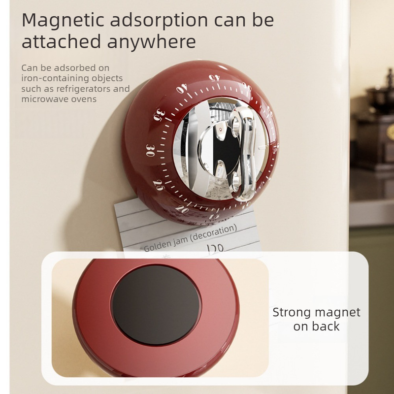 Vintage Magnetic Mechanical Kitchen Timer, 60-Minute Countdown Timer for the Fridge, Battery-Free Cooking Alarm—White