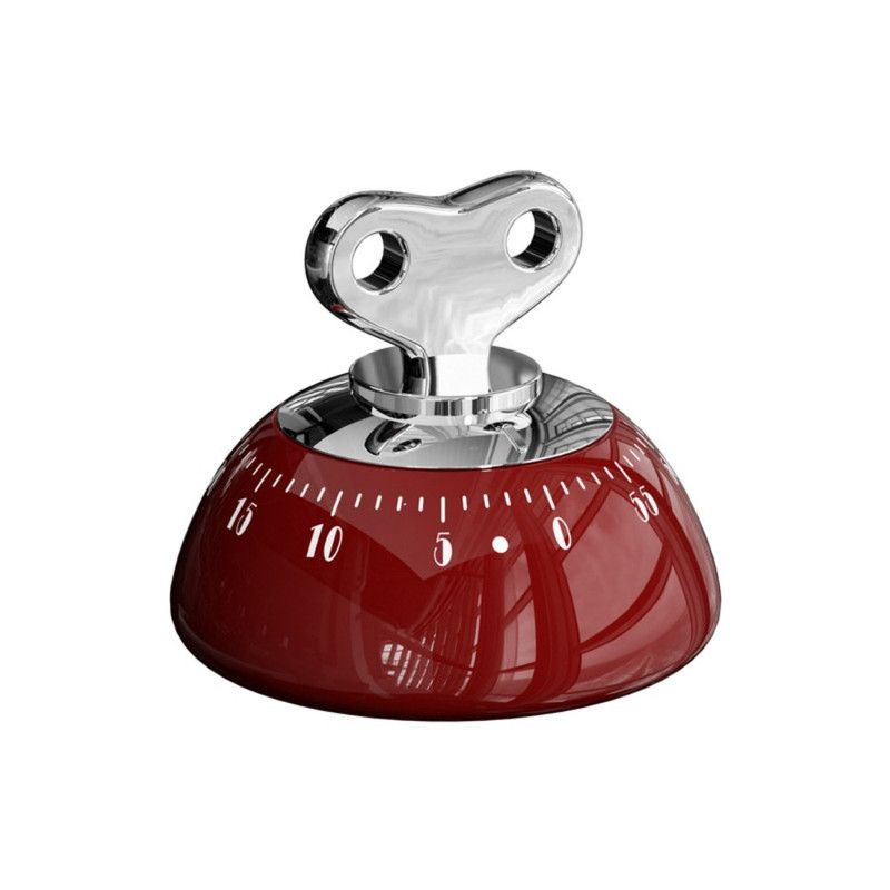 Vintage Magnetic Mechanical Kitchen Timer, 60-Minute Countdown Timer for the Fridge, Battery-Free Cooking Alarm—Red