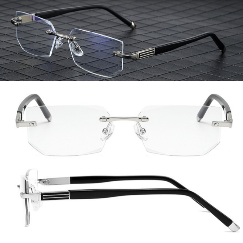 Business Metal Rimless Cut Anti Blue Light Reading Glasses, 2 Pack Different Powers +1.00 & +1.50 Diopter Fashion Readers for Men Women