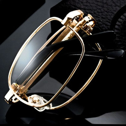 +1.50 Diopter Metal Portable Foldable Anti-Blue Light Reading Glasses, Lightweight Compact Readers for Seniors—Gold