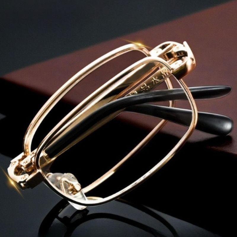 +1.50 Diopter Metal Portable Foldable Anti-Blue Light Reading Glasses, Lightweight Compact Readers for Seniors—Gold