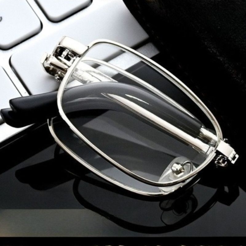 +2.00 Diopter Metal Portable Foldable Anti-Blue Light Reading Glasses, Lightweight Compact Readers for Seniors - Silver