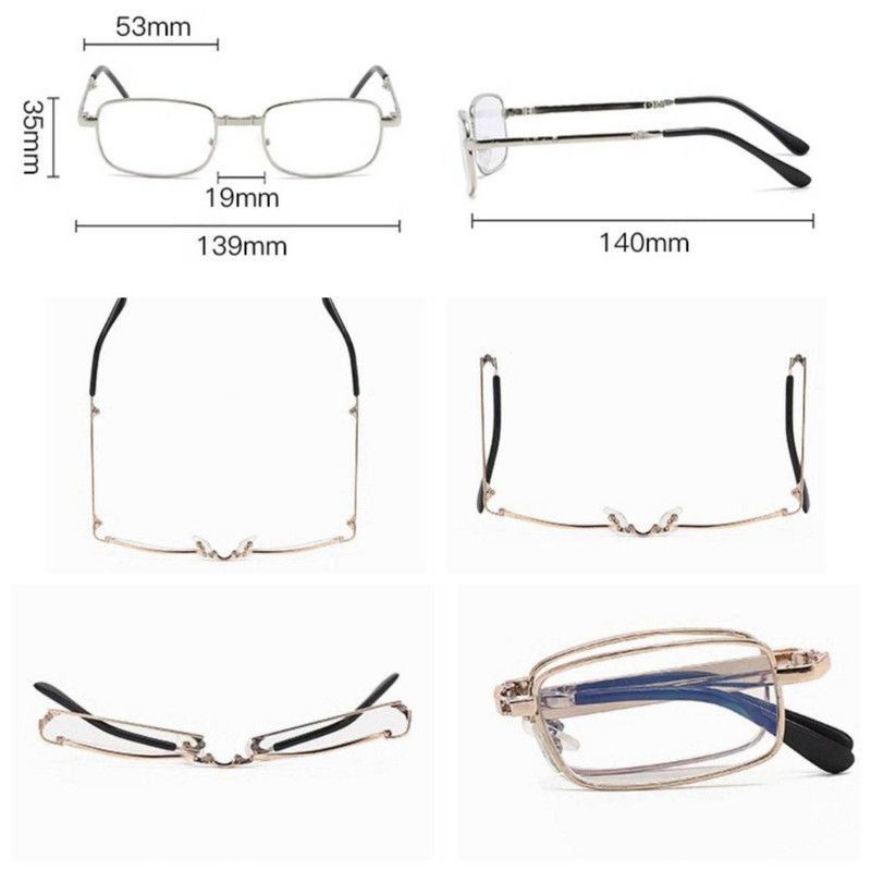 +2.00 Diopter Metal Portable Foldable Anti-Blue Light Reading Glasses, Lightweight Compact Readers for Seniors - Silver