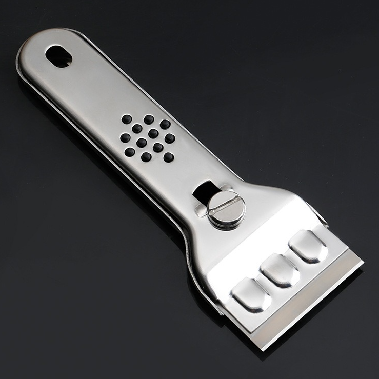 Stainless Steel Multi-Functional Cleaning Scraper, Glue & Stain Remover for Glass Tile, with 5 Replacement Blades