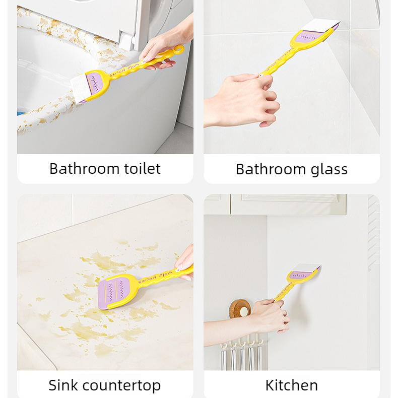 Multi-Functional Toilet Gap Cleaning Scraper, Long-Handled, Hands-Free Bathroom Hard-to-Reach Corner Cleaner, Clamp Cleaning Tool—Yellow
