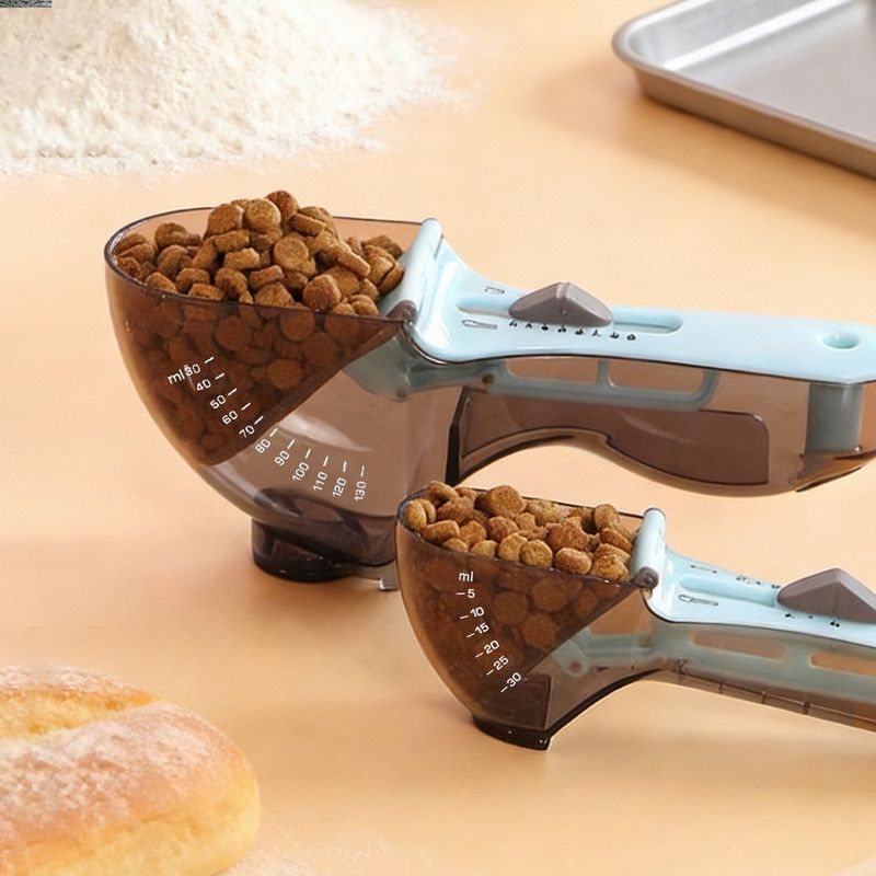 Adjustable Measuring Spoon Set Large & Small Size, Plastic Scale Scoop for Baking, Dry & Liquid Ingredients