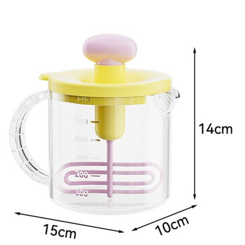 Semi-Auto Press Egg Beater Cup, Large-Capacity Measuring Manual Whisk for Cream & Egg Mixing—Red
