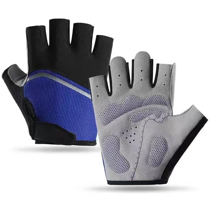 Blue Size L - One Pair - Breathable Mesh Half-Finger Sports Gloves, Non-Slip Silicone Shock-Absorbing Gloves for Cycling Fitness