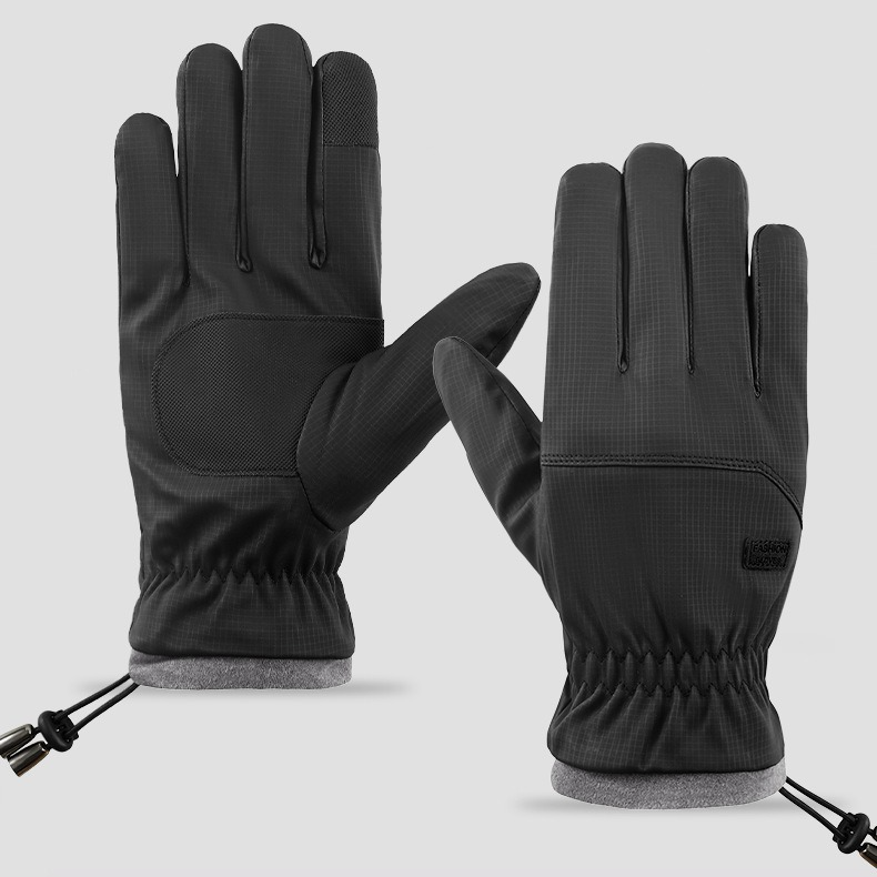 Winter Fleece-Lined Touchscreen Gloves, Windproof, Water-Resistant, Anti-Slip Thermal Gloves for Cycling and Driving, Unisex, One Pair—Black (One Size Fits All)