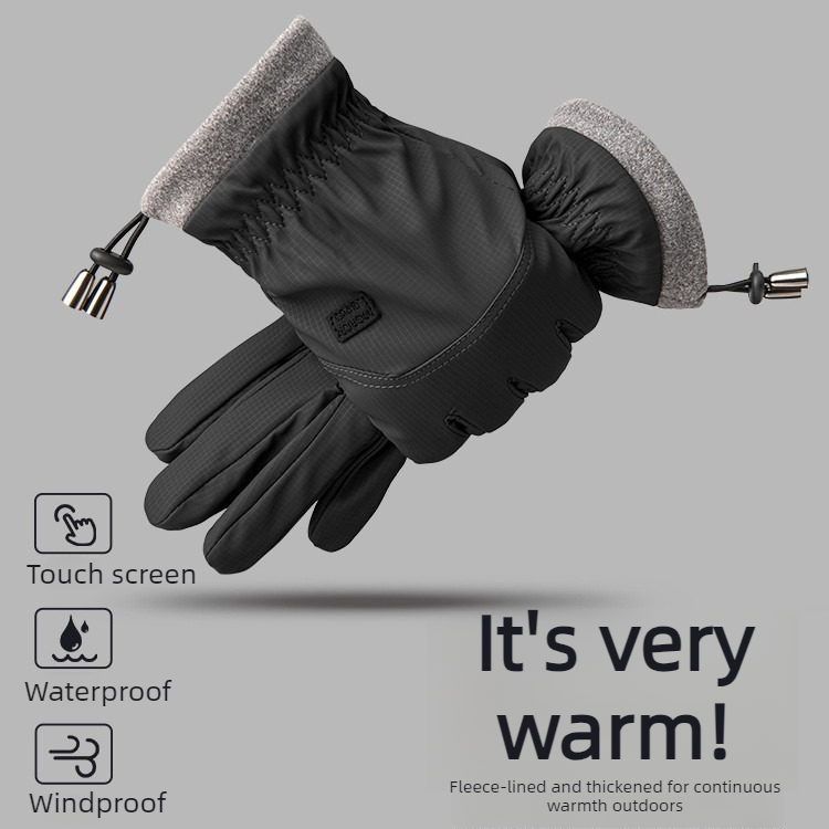 Winter Fleece-Lined Touchscreen Gloves, Windproof, Water-Resistant, Anti-Slip Thermal Gloves for Cycling and Driving, Unisex, One Pair—Black (One Size Fits All)