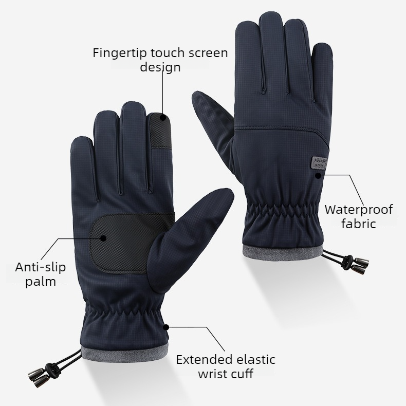 Winter Fleece-Lined Touchscreen Gloves, Windproof, Water-Resistant, Anti-Slip Thermal Gloves for Cycling and Driving, Unisex, One Pair—Blue (One Size Fits All)