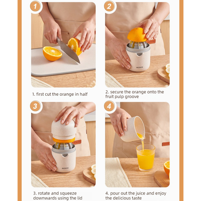 Wheat Straw Portable Manual Juicer, Mini Hand Press Fruit Squeezer for Oranges, Lemons, and Pomegranates—Beige