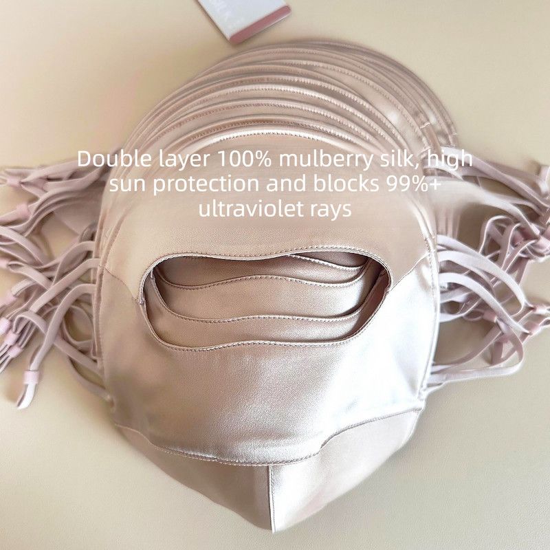 Mulberry Silk Sun Protection Face Mask – UV Blocking Breathable Dust Mask for Outdoor Cycling (Short Style, Pink)