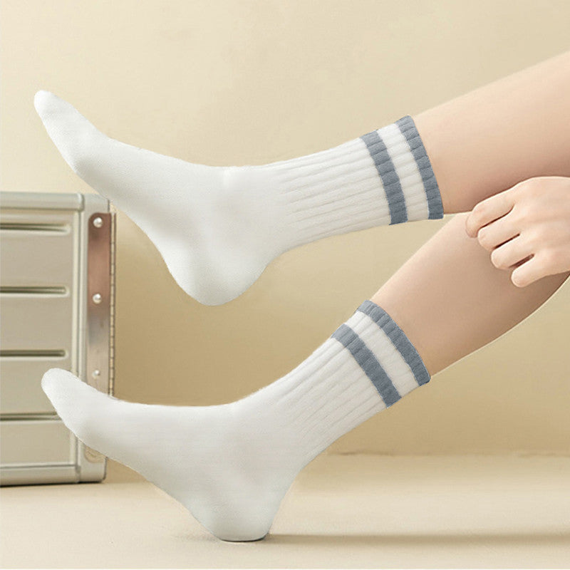Mid-Calf Socks - 5-Pair Pack - Women's Socks - Men's Socks - Striped Socks - Solid Color Socks - Sports Socks