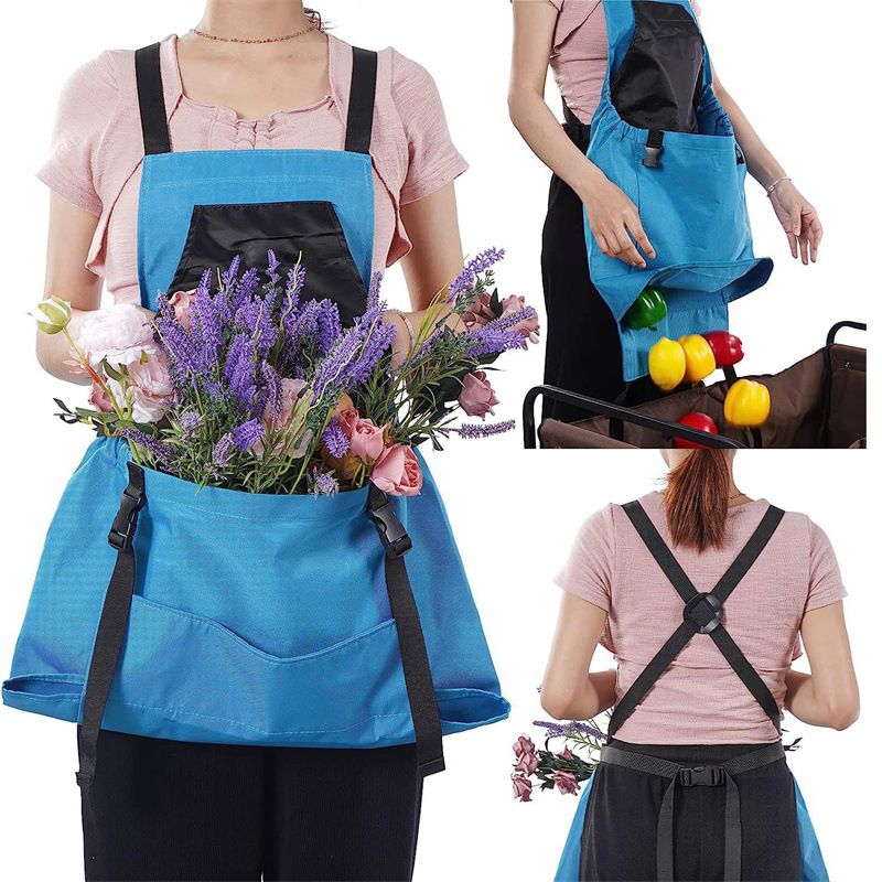 Garden Harvest Apron with Large Detachable Harvest Pouch, Adjustable Shoulder Strap Fruit Vegetable Picking Waist Apron, Multi Use Gardening Gathering Apron for Backyard Farmer-gray