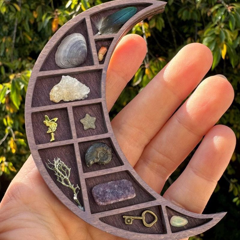 Wooden display stand for mini curiosities,Moon