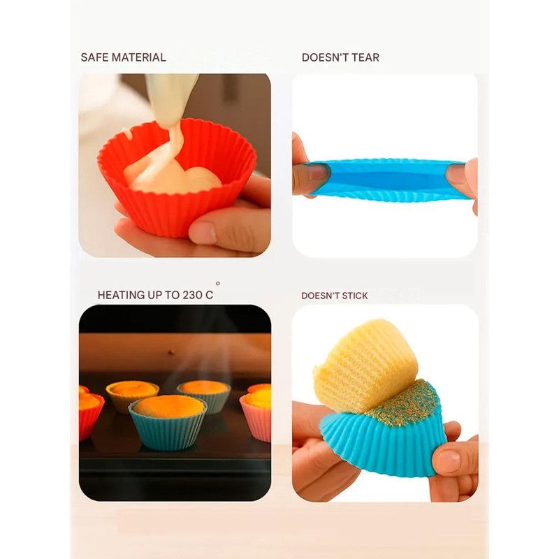 Set of 12 Silicone Cake Cups – High-Temperature Resistant, Home-Use Pudding & Muffin Cups, Baking Mold