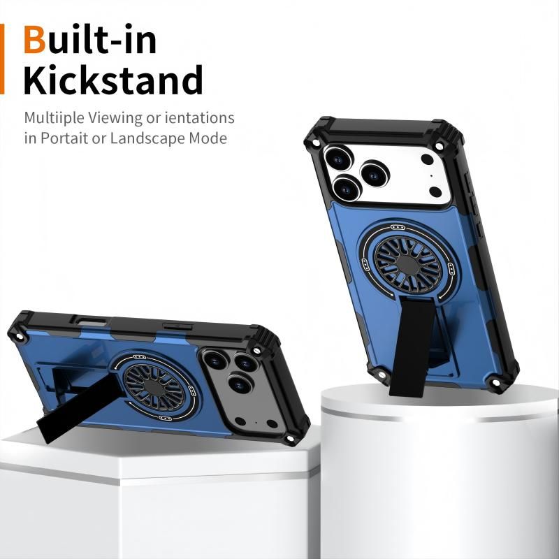 Armor Heavy Duty Magnetic Rotating Ring Kickstand Phone Case For iPhone 14 Plus, Anti-Drop Protective Cover In Blue