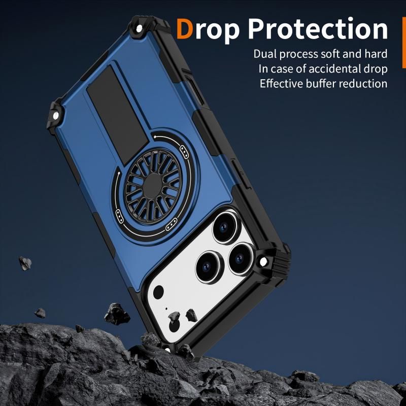 Armor Heavy Duty Magnetic Rotating Ring Kickstand Phone Case For iPhone 14 Plus, Anti-Drop Protective Cover In Blue