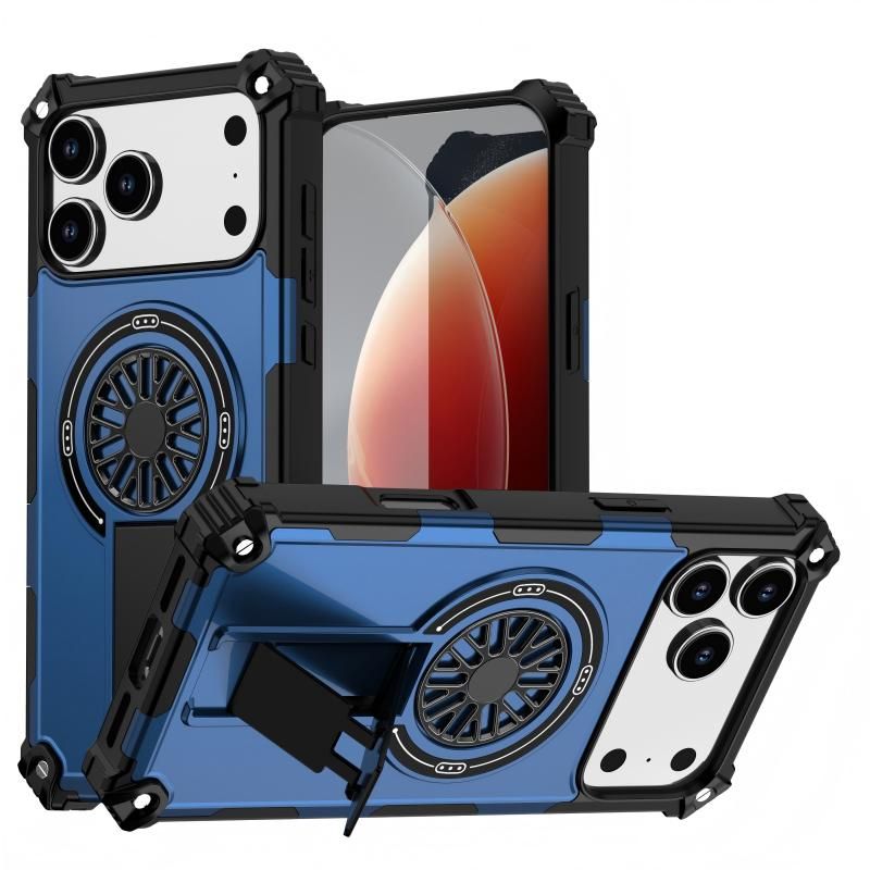 Armor Heavy Duty Magnetic Rotating Ring Kickstand Phone Case For iPhone 14 Pro, Anti-Drop Protective Cover In Blue