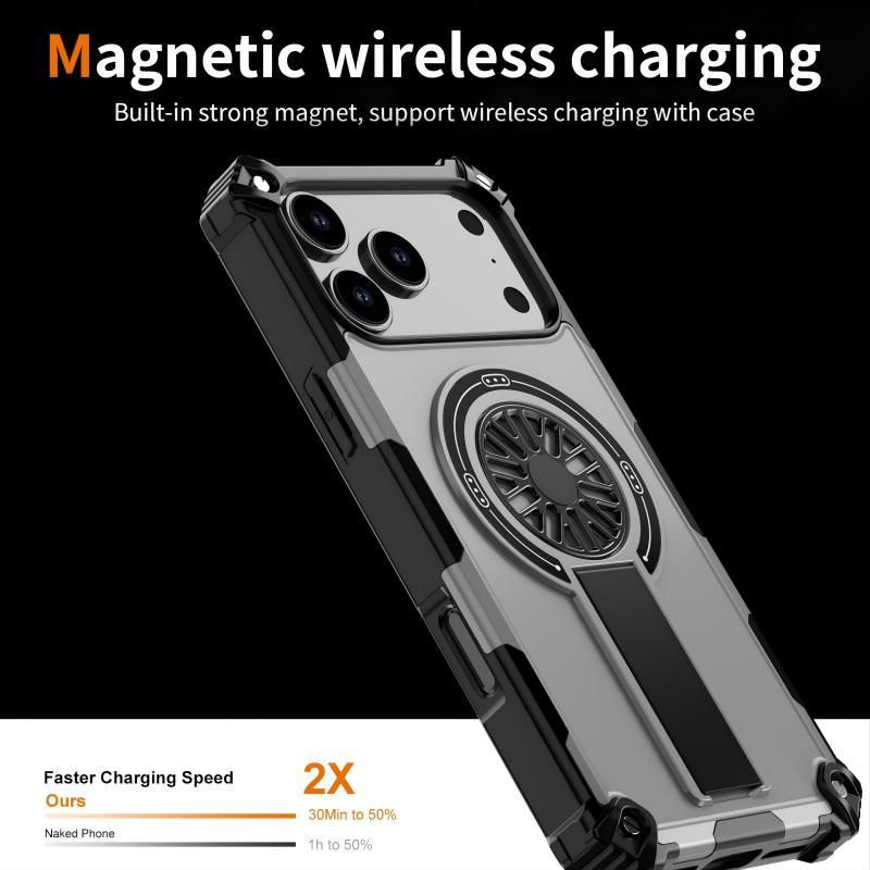 Armor Heavy Duty Magnetic Rotating Ring Kickstand Phone Case For iPhone 16 Plus, Anti-Drop Protective Cover In Silver