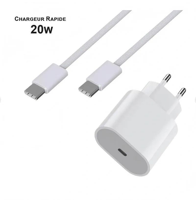 20W USB-C Fast Charger with 1m Cable - White, Compatible with iPhone 15/16/17