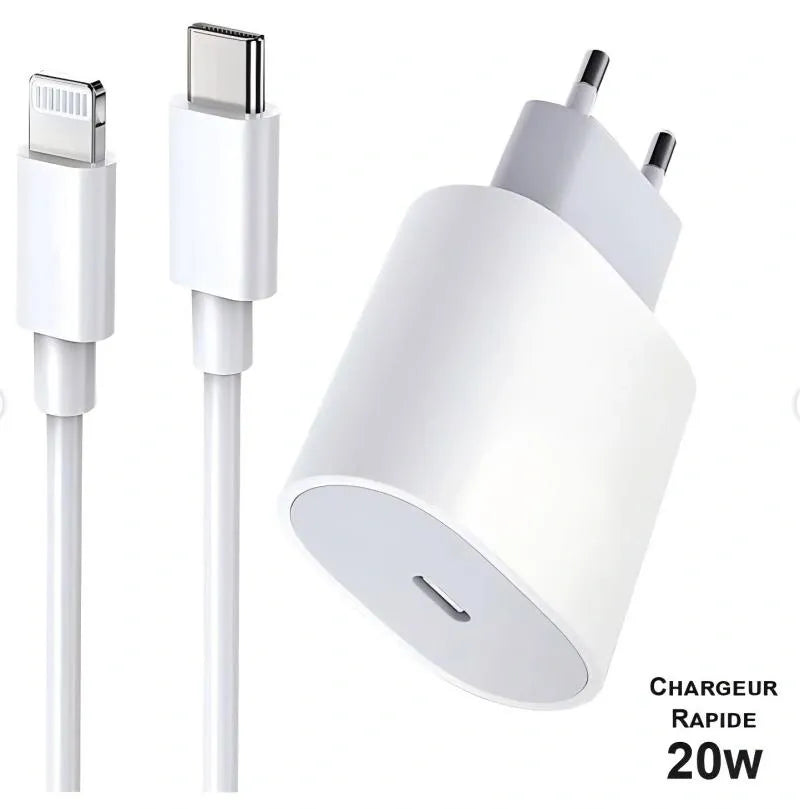 20W USB-C Fast Charger with 1m Lightning Cable - White, Compatible with iPhone 11/12/13/14/X