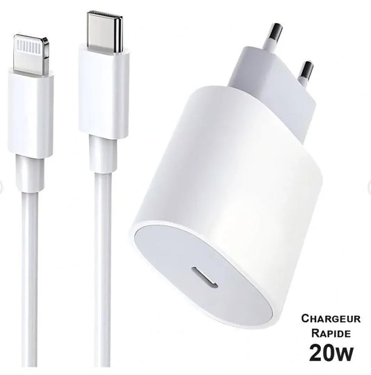 20W USB-C Fast Charger with 1m Lightning Cable - White, Compatible with iPhone 11/12/13/14/X