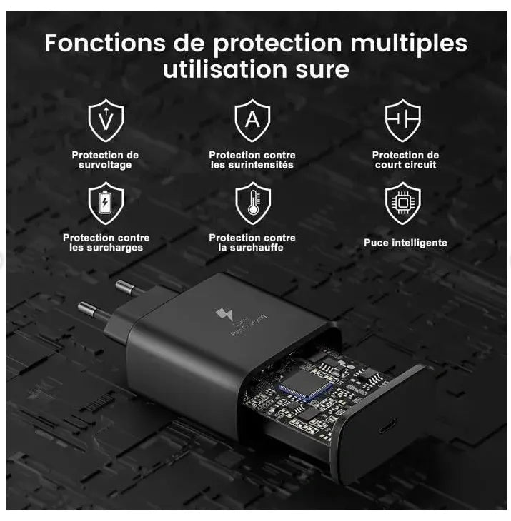 25W USB-C Fast Charger - Black, 1m Cable, Compatible with Samsung