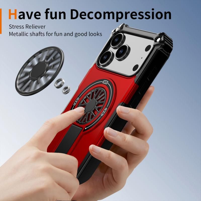 Armor Heavy Duty Magnetic Rotating Ring Kickstand Phone Case For iPhone 14 Pro Max, Anti-Drop Protective Cover In Red