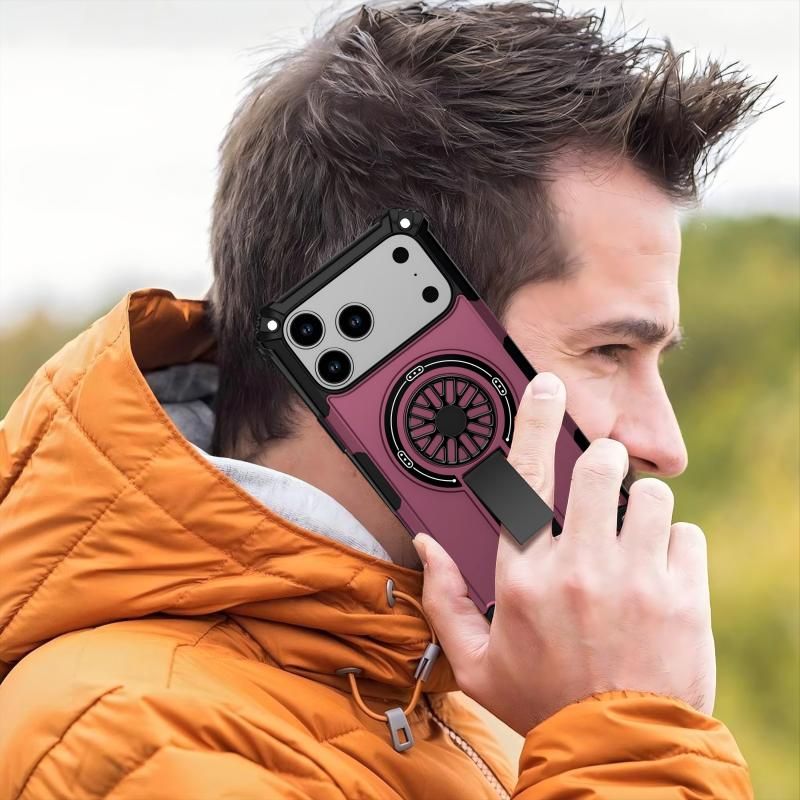 Armor Heavy Duty Magnetic Rotating Ring Kickstand Phone Case For iPhone 16 Pro, Anti-Drop Protective Cover In Purple