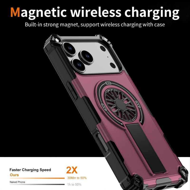 Armor Heavy Duty Magnetic Rotating Ring Kickstand Phone Case For iPhone 16 Pro, Anti-Drop Protective Cover In Purple