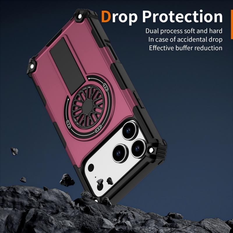 Armor Heavy Duty Magnetic Rotating Ring Kickstand Phone Case For iPhone 14 Pro, Anti-Drop Protective Cover In Purple