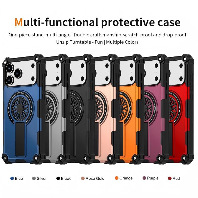 Armor Heavy Duty Magnetic Rotating Ring Kickstand Phone Case For iPhone 13 Pro, Anti-Drop Protective Cover In Silver